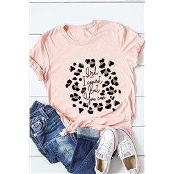 Розовая футболка с леопардовым принтом и надписью: Lord, I Cannot But You Can