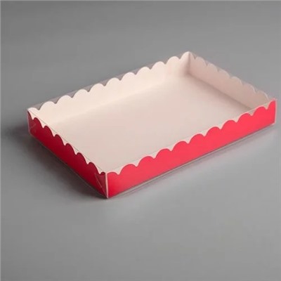 Коробка для пряников (печенья, зефира) красная с прозрачной крышкой, 220х150х30