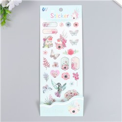 Наклейка пластик "Птицы и цветы" с серебристой обводкой 10х27 см