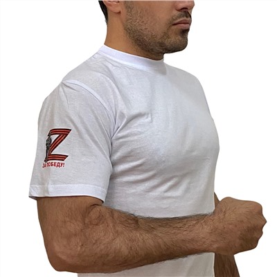 Белая футболка Z "За Победу!", - термотрансфер на рукаве (тр. 32)