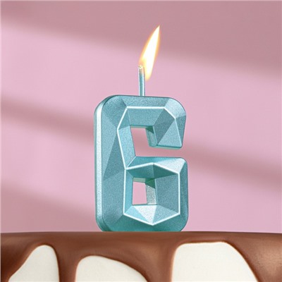 Свеча в торт на шпажке «Алмаз», цифра "6", голубая, 4,5 см