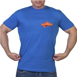 Васильковая футболка с молодежным термотрансфером