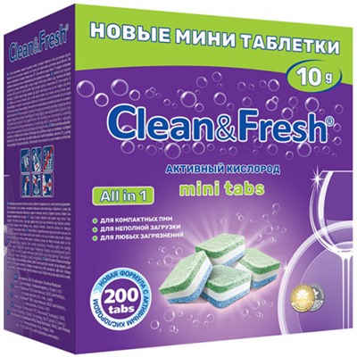 Таблетки для посудомоечных машин Clean&Fresh, мини, 200 шт