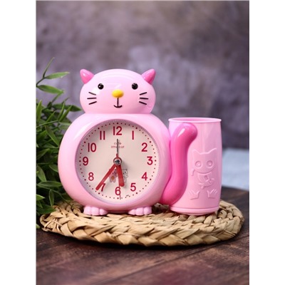 Часы-будильник с подставкой для канцелярии «Kitten», pink (14х16 см)