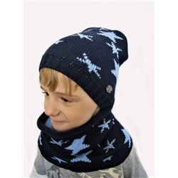 Комплект весна-осень для мальчика шапка+снуд Звезды (Цвет темно синий/светло-голубые звезды), размер 50-52