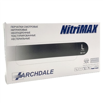 NitriMax Перчатки нитриловые неопудренные смотровые 784L, 100 шт., черный