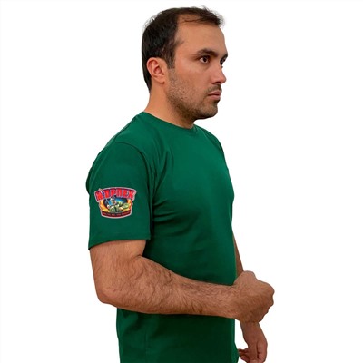 Зелёная футболка с термотрансфером "Морпех" на рукаве