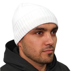Белая мужская шапка, – чистый стиль без лого, принтов и надписей №72