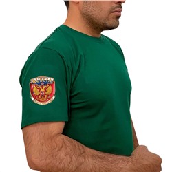 Зелёный футболка с термотрансфером Russia на рукаве