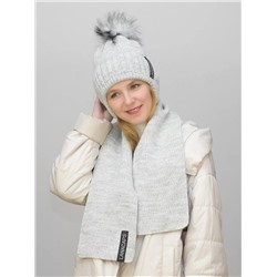 Комплект зимний женский шапка+шарф Альма (Цвет серый пух), размер 54-56, шерсть 30%