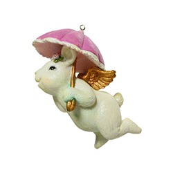Ёлочная игрушка ЗАЙКА-АНГЕЛ с сиреневым зонтиком, полистоун, 12.5 см, Kaemingk (Decoris)