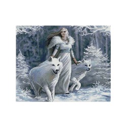 Девушка с белыми волками