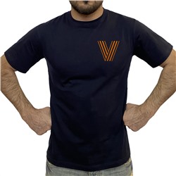 Тёмно-синяя футболка с гвардейским термотрансфером V, (тр. №68)