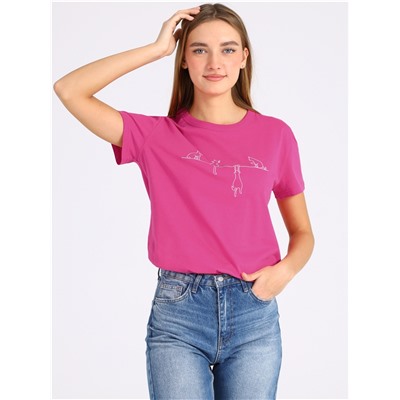 футболка 1ЖДФК4250001; ярко-розовый12 / Четыре котенка вышивка