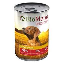 Консервы BioMenu SENSITIVE для собак Перепелка  95%-мясо , 410гр