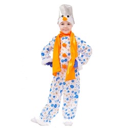 1037 к-18 Карнавальный костюм "Снеговик Снежок" (комбинезон, головной убор, варежки, шарф)