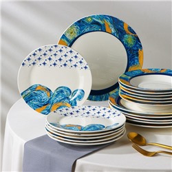 Набор тарелок фарфоровый Доляна «Звёздная ночь», 18 предметов: 6 тарелок d=20 см, 6 тарелок d=25 см, 6 тарелок суповых 340 мл