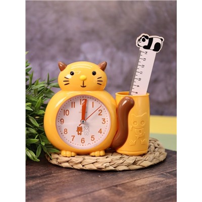 Часы-будильник с подставкой для канцелярии «Kitten», yellow (14х16 см)