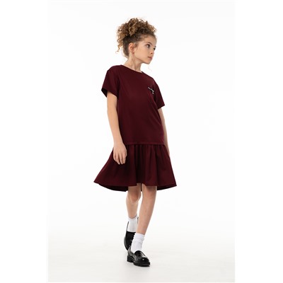 Бордовое школьное платье, модель 0170