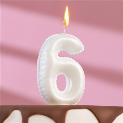 Свеча в торт "Шары", цифра "6", жемчужный, 5,5 см
