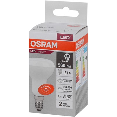 Лампа светодиодная OSRAM LVR60 7SW/840 230V E14 FS1