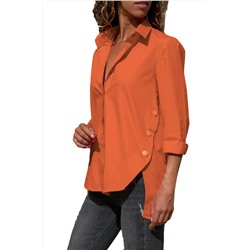 Оранжевая блуза-рубашка с удлинением сзади и боковой линией пуговиц