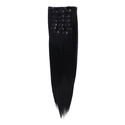 Волосы на трессах, прямые, на заколках, 12 шт, 60 см, 220 гр, цвет чёрный(#SHT1)