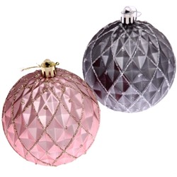 Новогодние шары 8 см (набор 2 шт) "Фантазия", серый/розовый
