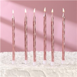 Свечи в торт витые с подставкой, 6 шт, 11 см, розовый блик