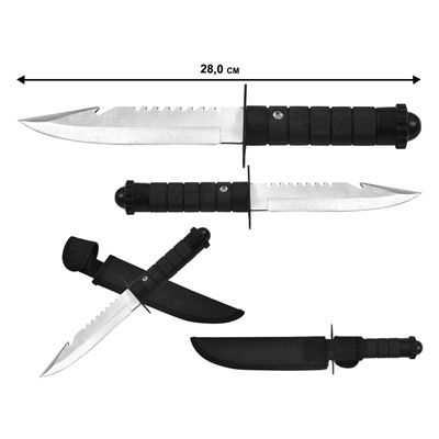 Армейский нож с фиксированным клинком, - Данная модель ножа имеет рельефную рукоять которая не дает выскочить ножу при ударе. Клинок изготовлен из прочной стали марки 440С с твердостью закалки 58 HRC. В комплекте с ножом поставляется прочный чехол №993