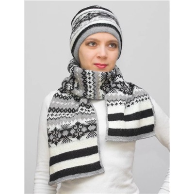 Комплект зимний женский шапка+шарф Альбина (Цвет серый), размер 56-58, шерсть 50%, мохер 30%