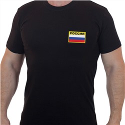 Мужская черная футболка с вышитым флагом России  - Ежедневное обновление ассортимента товаров, экономичные цены, НЕ УПУСТИ! №1202