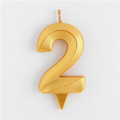 Свеча в торт "Грань", цифра "2", золотой металлик, 6,5 см