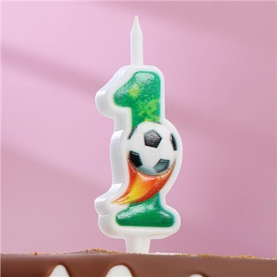 Свеча для торта "Футбольная", 10,2 см, зелёная цифра "1"