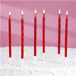Свечи в торт витые с подставкой, 6 шт, 11 см, рубиновые