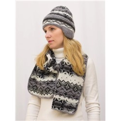 Комплект зимний женский шапка+шарф Мохер (Цвет серый/черный), размер 54-56, мохер 50%