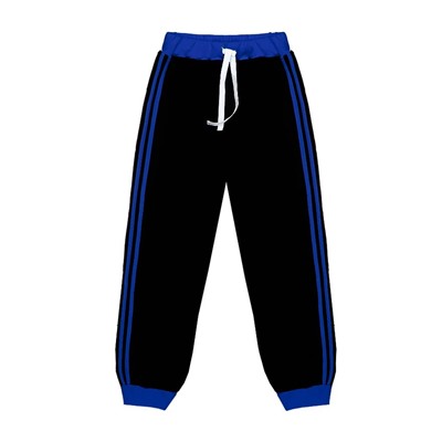 Черные спортивные брюки для мальчика с синими лампасами 79254-МС21