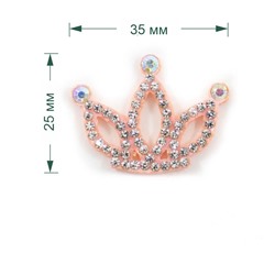 Аппликация пришивная корона стразы на розовом большая (35*25мм)