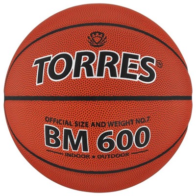 Мяч баскетбольный Torres BM600, B10027, PU, клееный, 8 панелей, размер 7