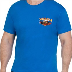 Хлопковая синяя футболка РОССИЯ  - Наслаждайся не только высоким качеством ткани, но и выгодной ценой! №тр704