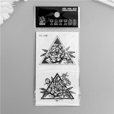 Татуировка на тело чёрная "Цветы в треугольниках" 10,5х6 см