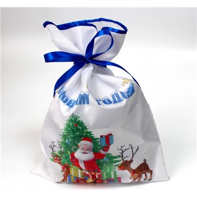 Новогодний мешок для конфет и подарков 30х40 см. Дед Мороз и елка
