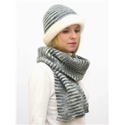Комплект зимний женский шляпа+шарф Леди (Цвет серый), размер 54-56, шерсть 50%, мохер 30%