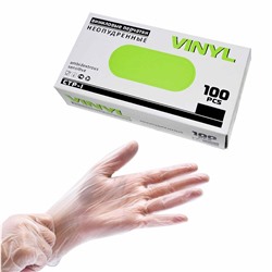 Vinyl, Перчатки виниловые неопудренные прозрачные 50пар, размер L