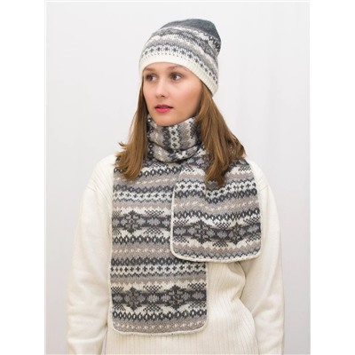 Комплект зимний женский шапка+шарф Анабель (Цвет серый), размер 56-58, шерсть 50%, мохер 30%