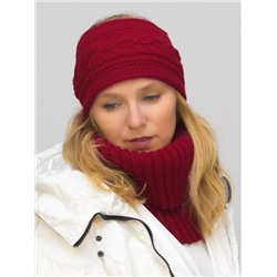 Комплект зимний женский повязка+снуд Маргарита (Цвет вишневый), размер 56-58, шерсть 30%