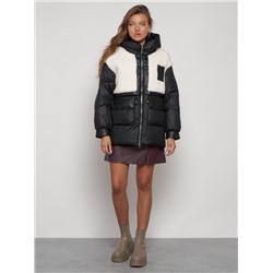 Куртка зимняя женская модная из овчины черного цвета 13335Ch