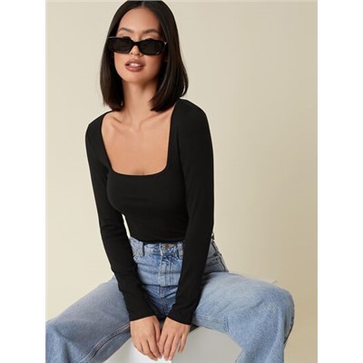 SHEIN BASICS Футболка с квадратным воротником