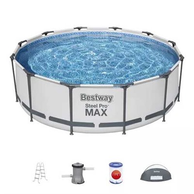 Каркасный бассейн BestWay 5619N Steel Pro Max 366х100 см, 9150л, с навесом, фильтр-насос 2006л/ч, лестница.