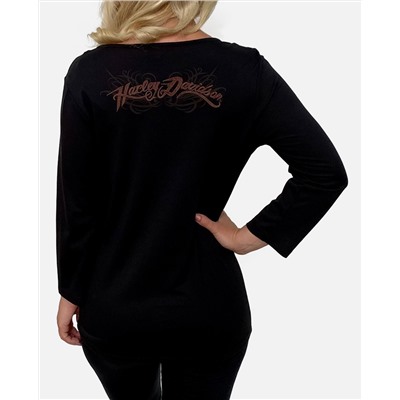 Черная женская кофта Harley-Davidson – укороченный рукав, мини-пуговичка на груди, оригинальный дизайн ворота №1142